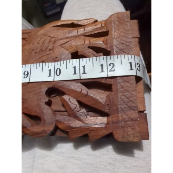 Vtg Carved Teak Expandable Elephant Shelf Book Tabletop Wood Boho India - Picture 7 of 8